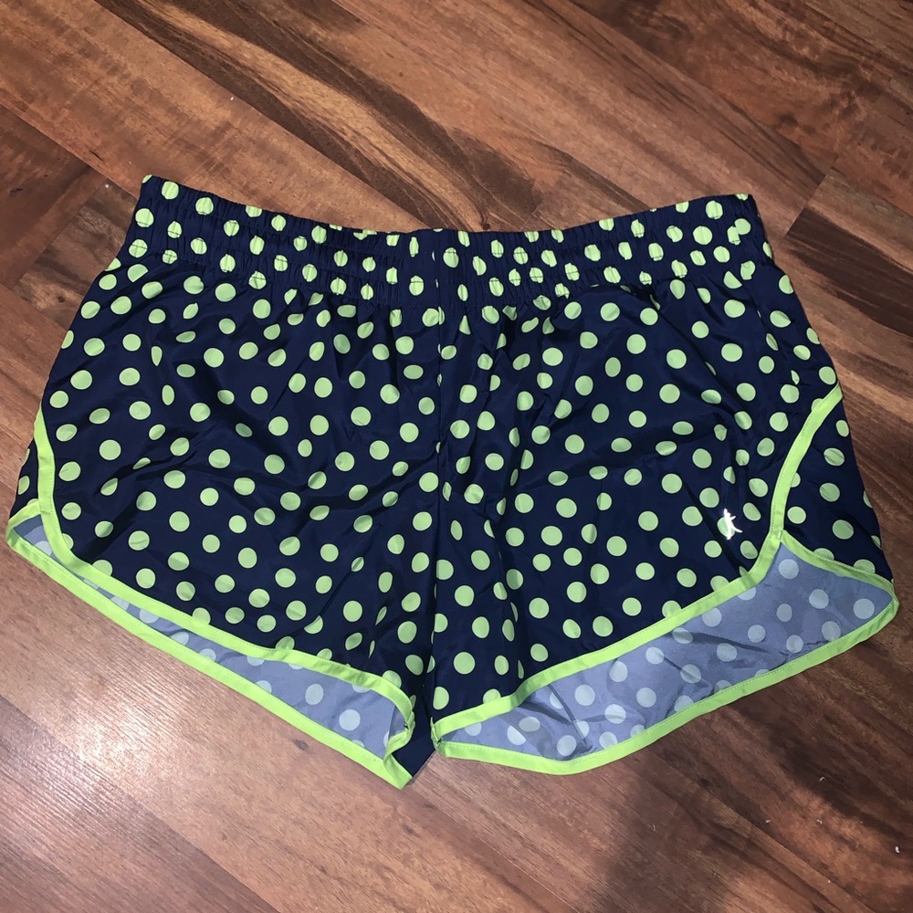 Blue & lime green Polk a dot loose athletic shorts